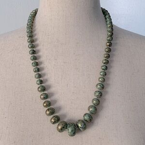 Green, Gold & Black Spattered Beaded Necklace